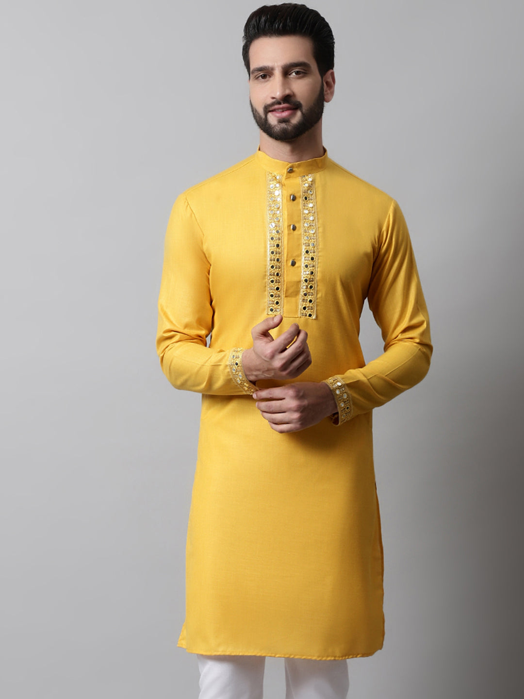Jompers Men's Yellow Embroidered Kurta - Distacart