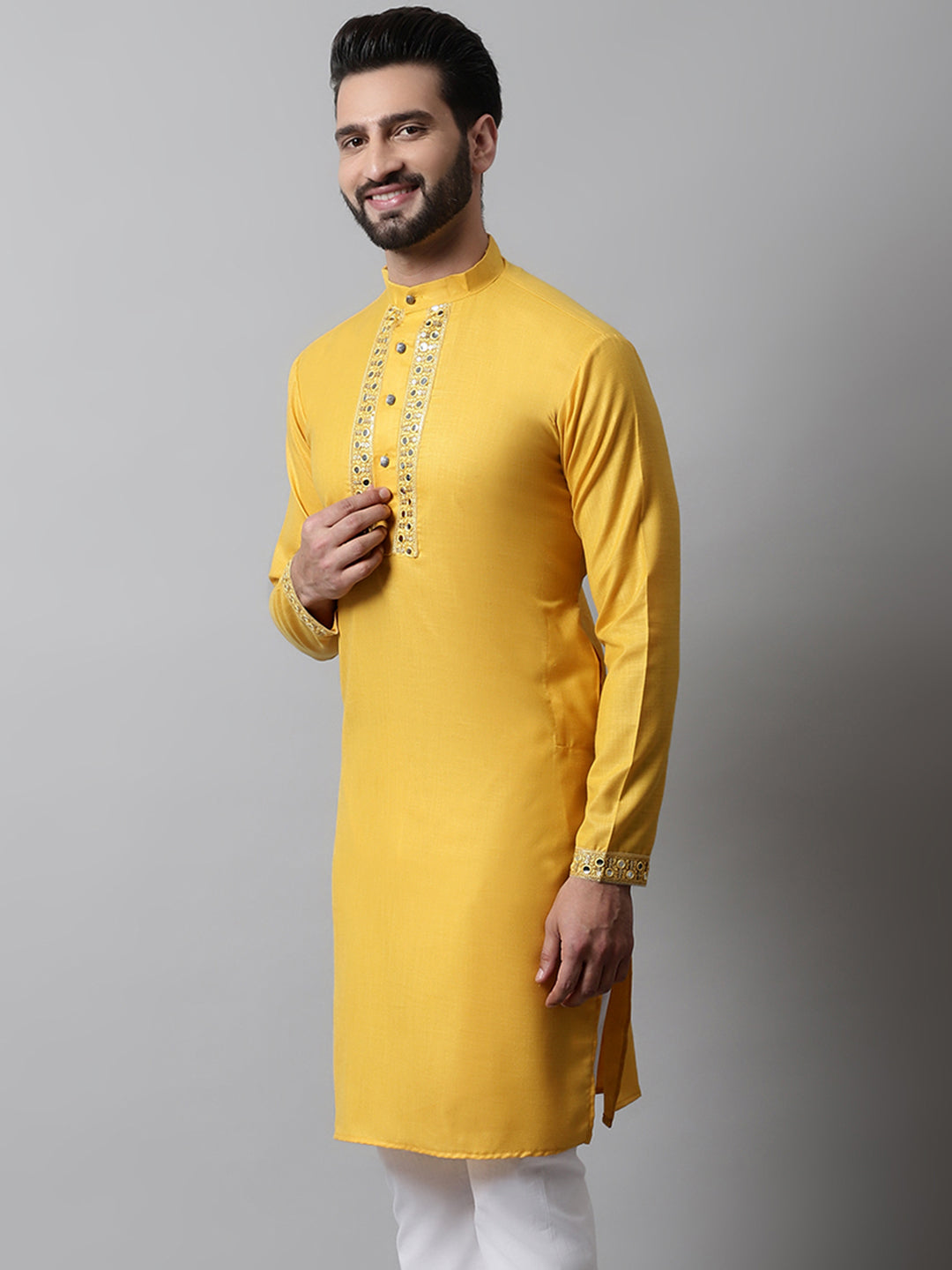 Jompers Men's Yellow Embroidered Kurta - Distacart