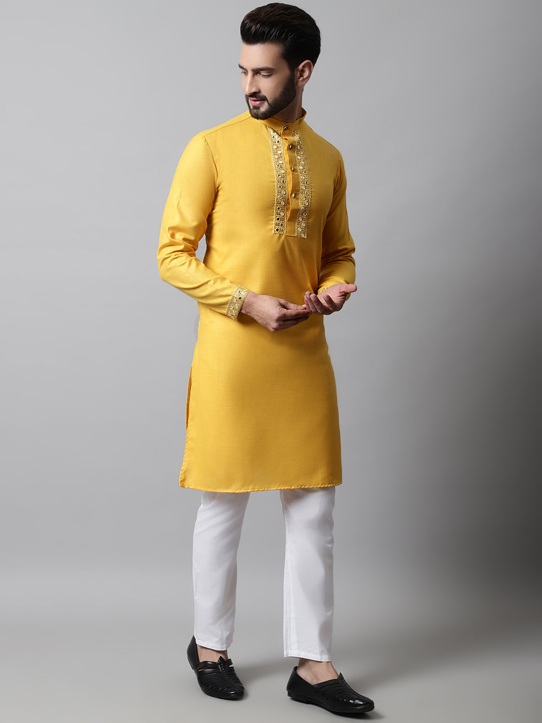 Jompers Men's Yellow Embroidered Kurta - Distacart