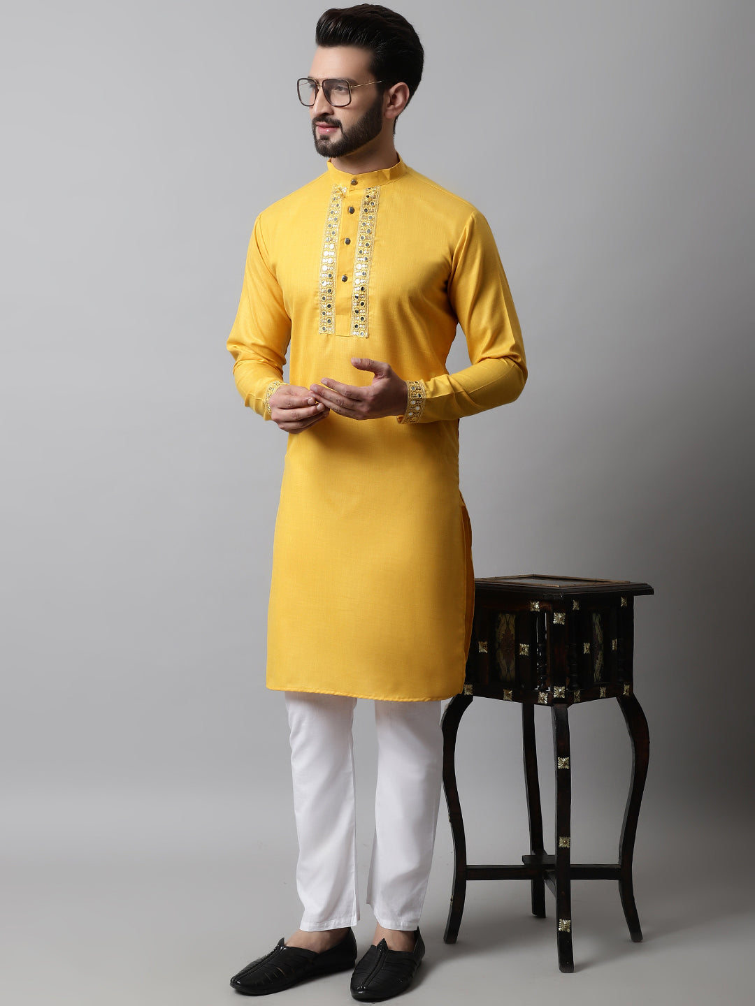 Jompers Men's Yellow Embroidered Kurta - Distacart
