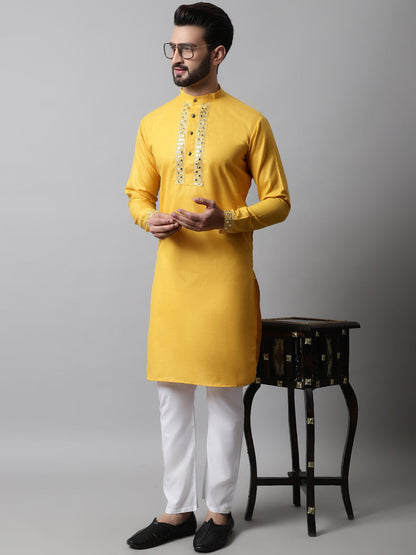 Jompers Men's Yellow Embroidered Kurta - Distacart