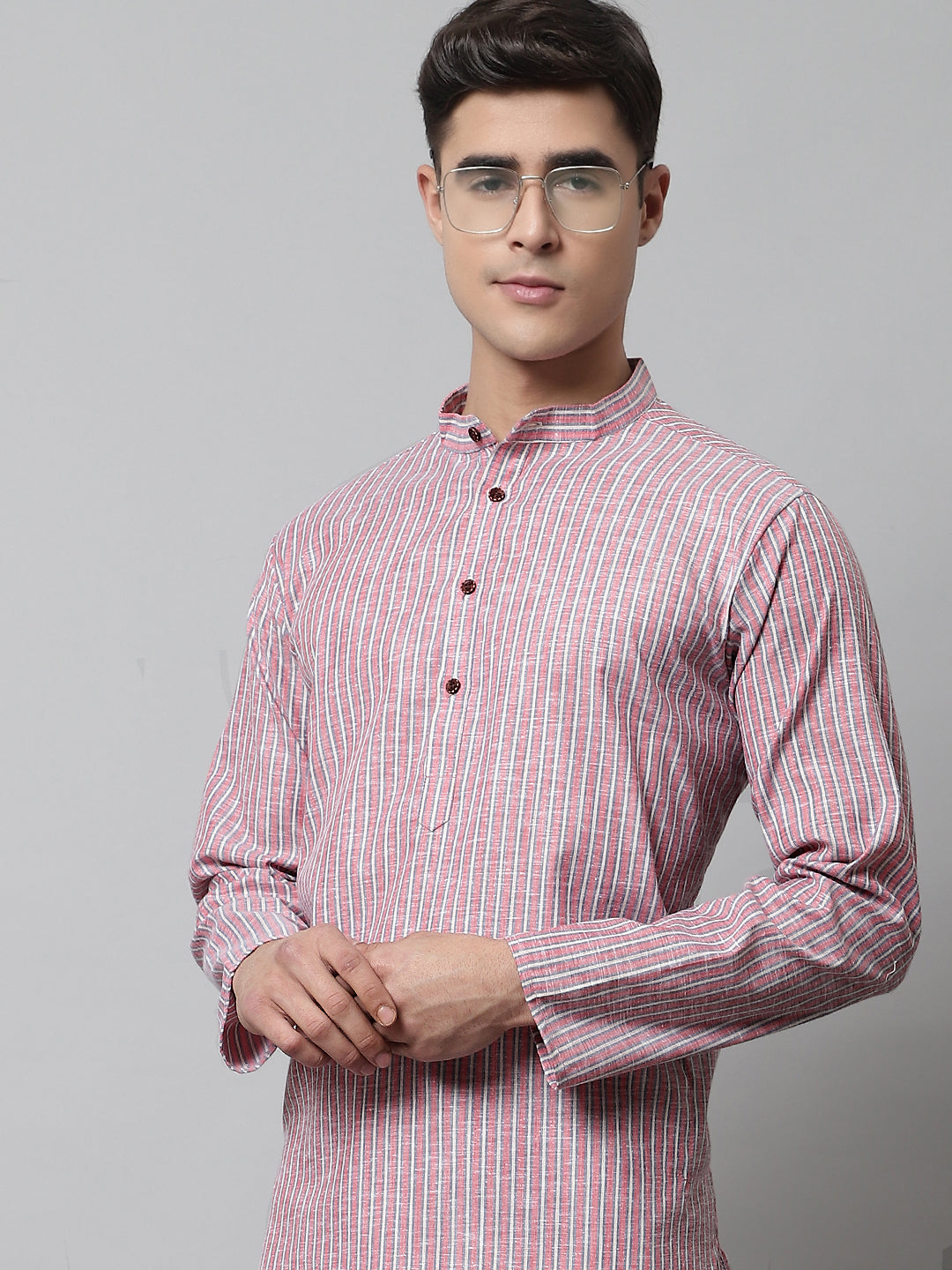 Jompers Men's Coral Red Striped Kurta - Distacart