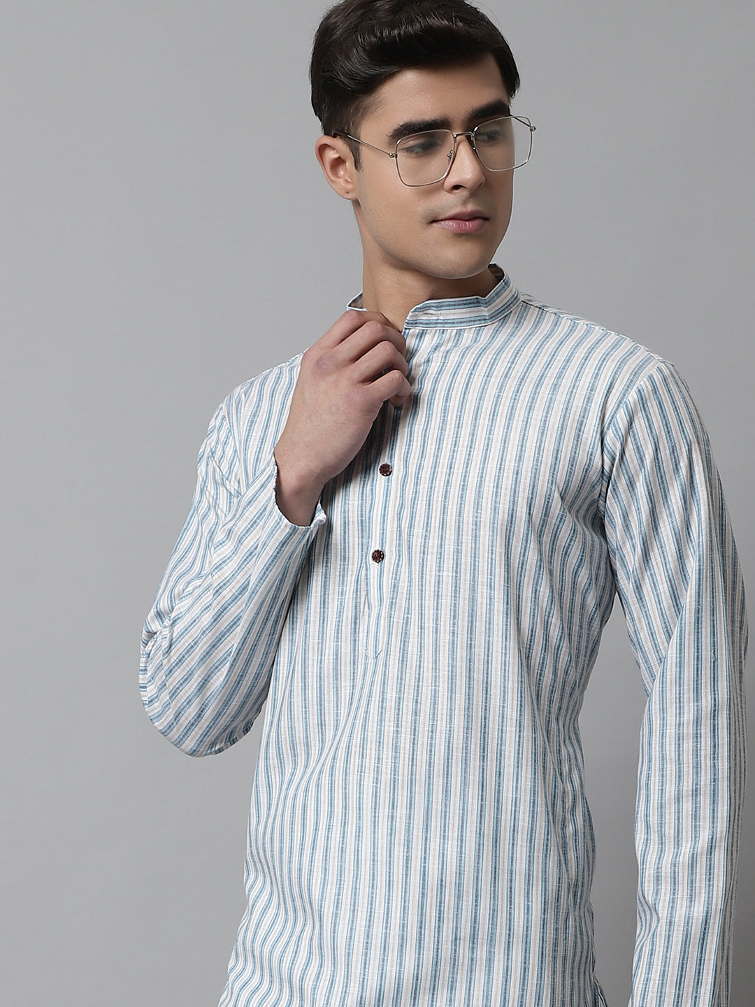 Jompers Men's Sky Blue and White Striped Kurta - Distacart