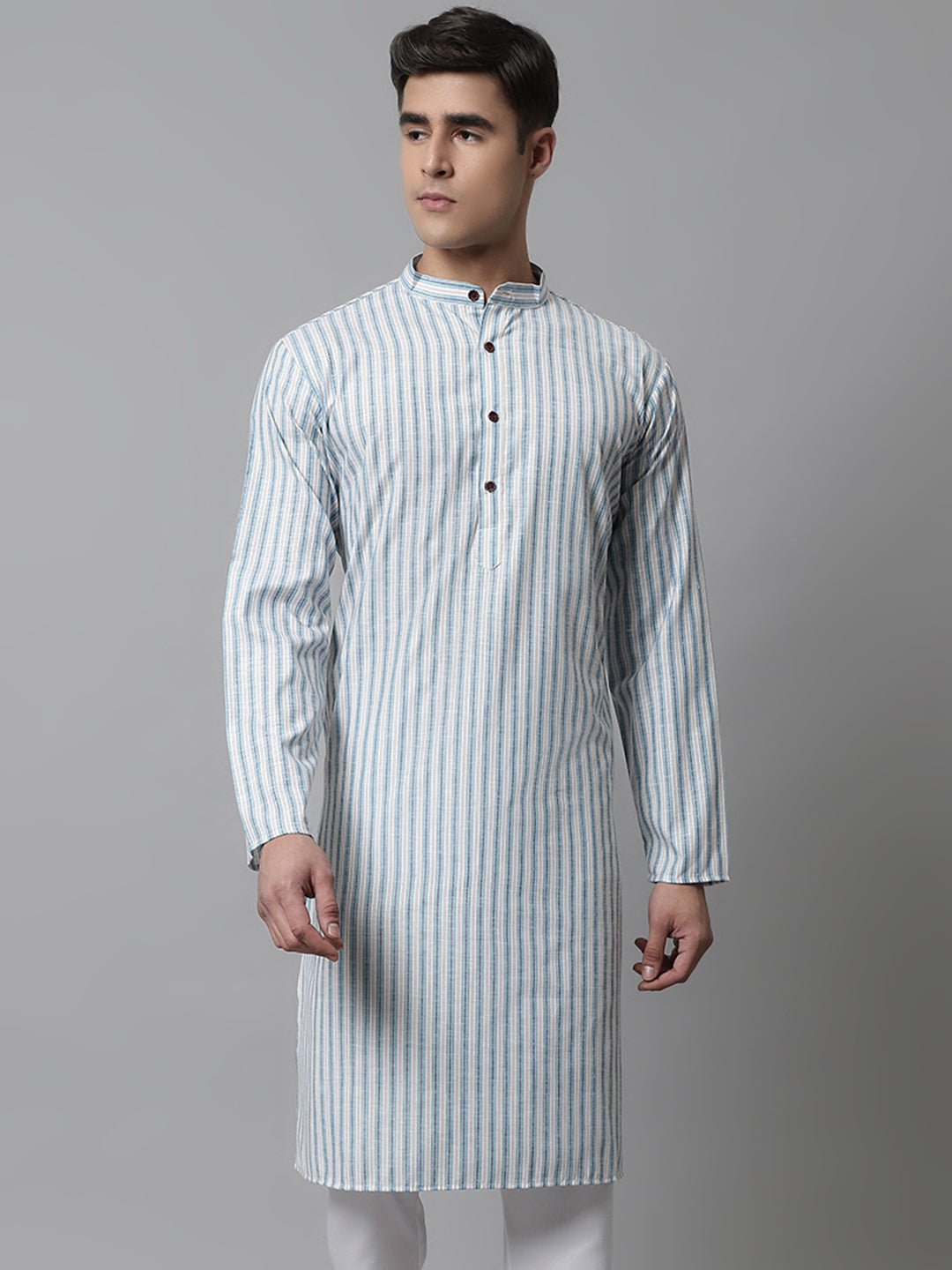 Jompers Men's Sky Blue and White Striped Kurta - Distacart