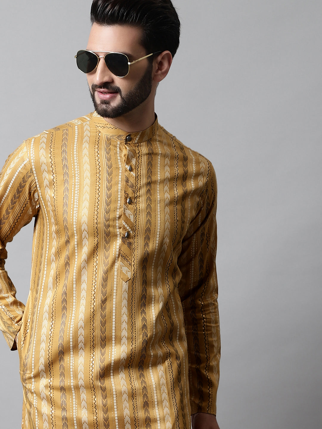 Jompers Men's Beige Foil Printed Kurta - Distacart