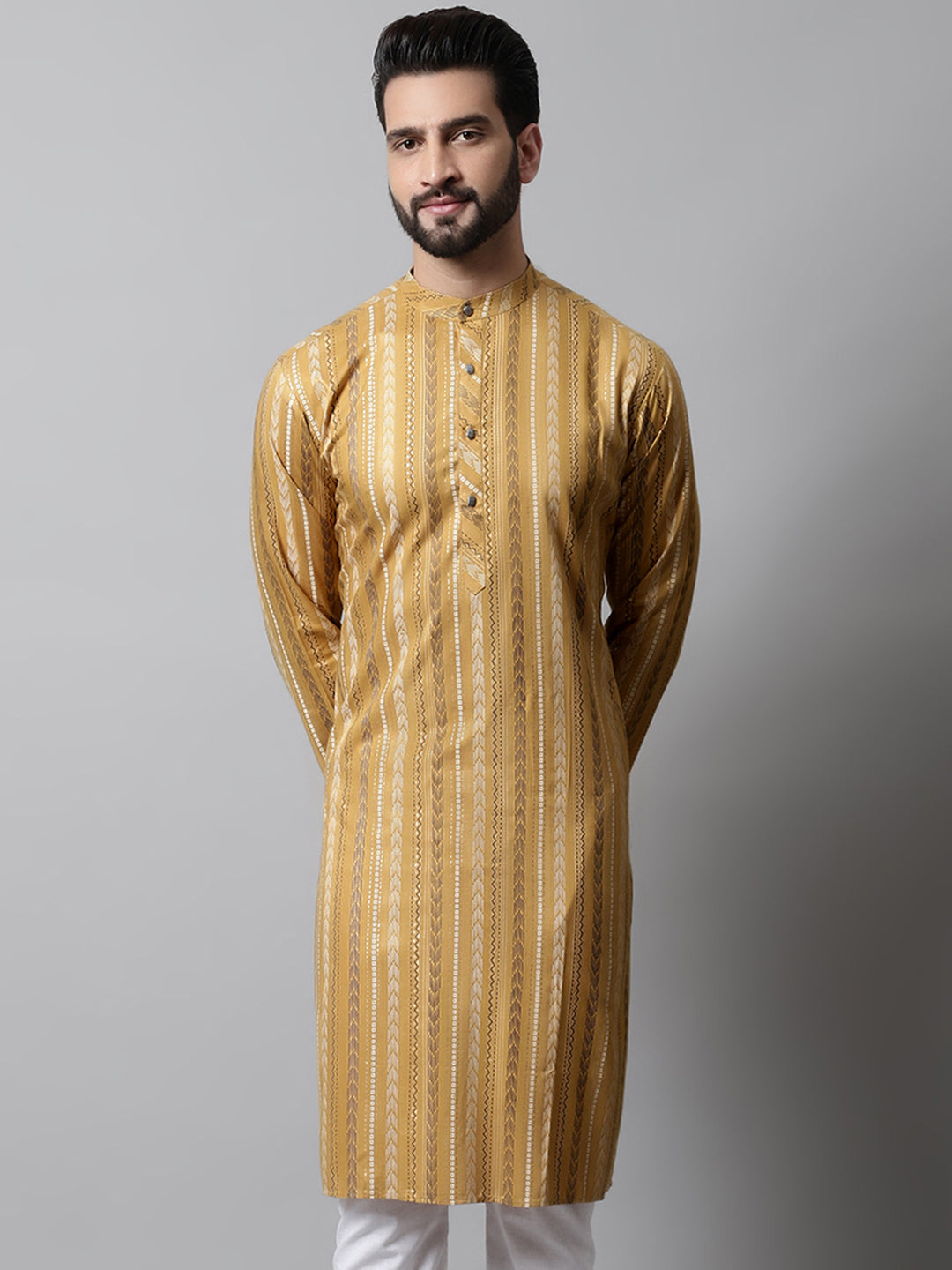 Jompers Men's Beige Foil Printed Kurta - Distacart