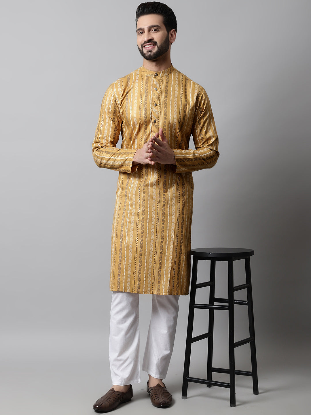 Jompers Men's Beige Foil Printed Kurta - Distacart