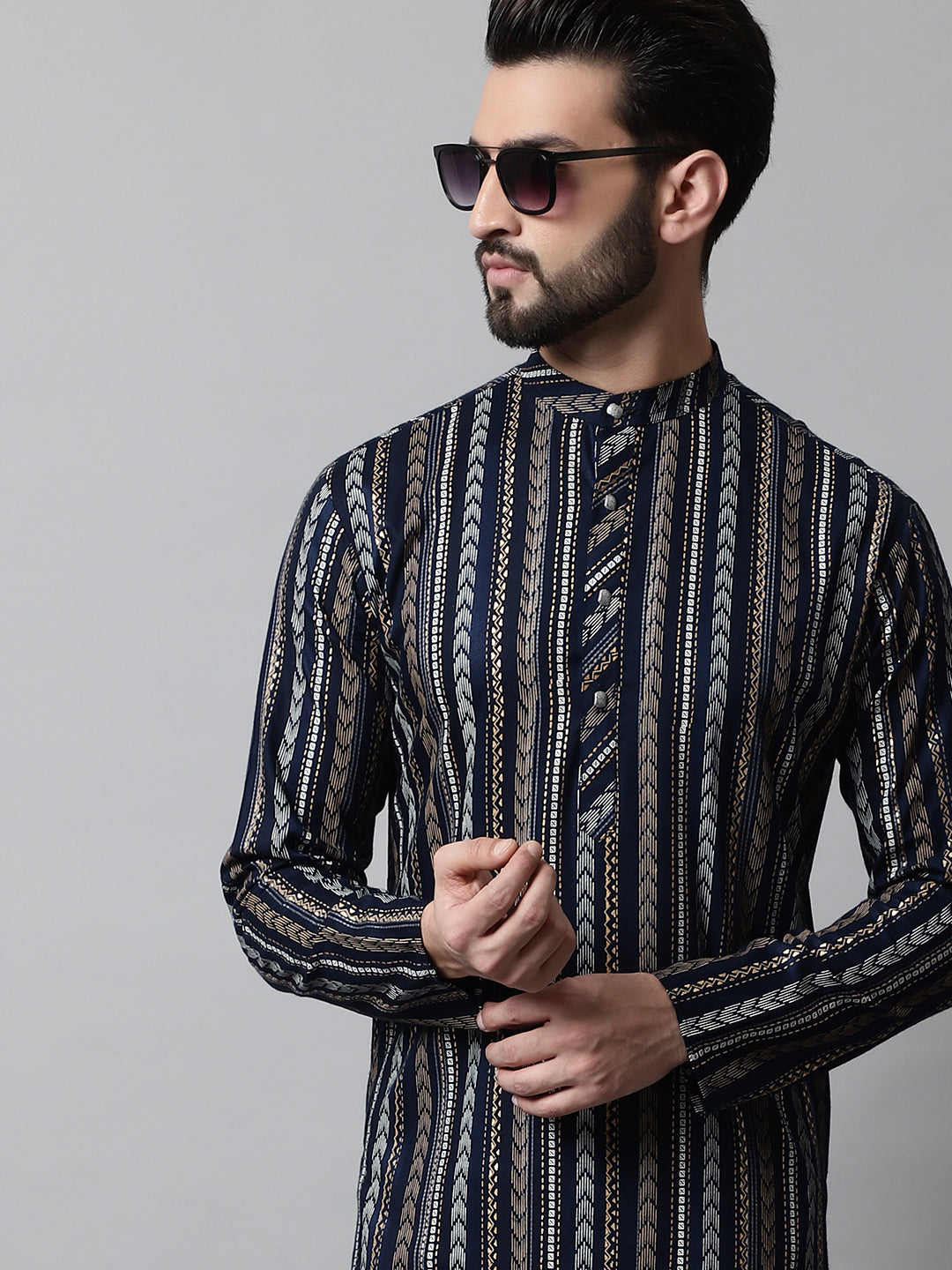 Jompers Men's Navy Blue Foil Printed Kurta - Distacart
