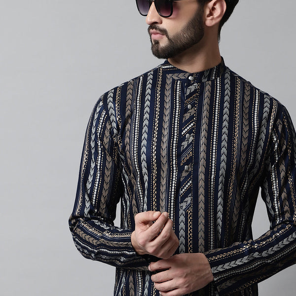Jompers Men's Navy Blue Foil Printed Kurta - Distacart