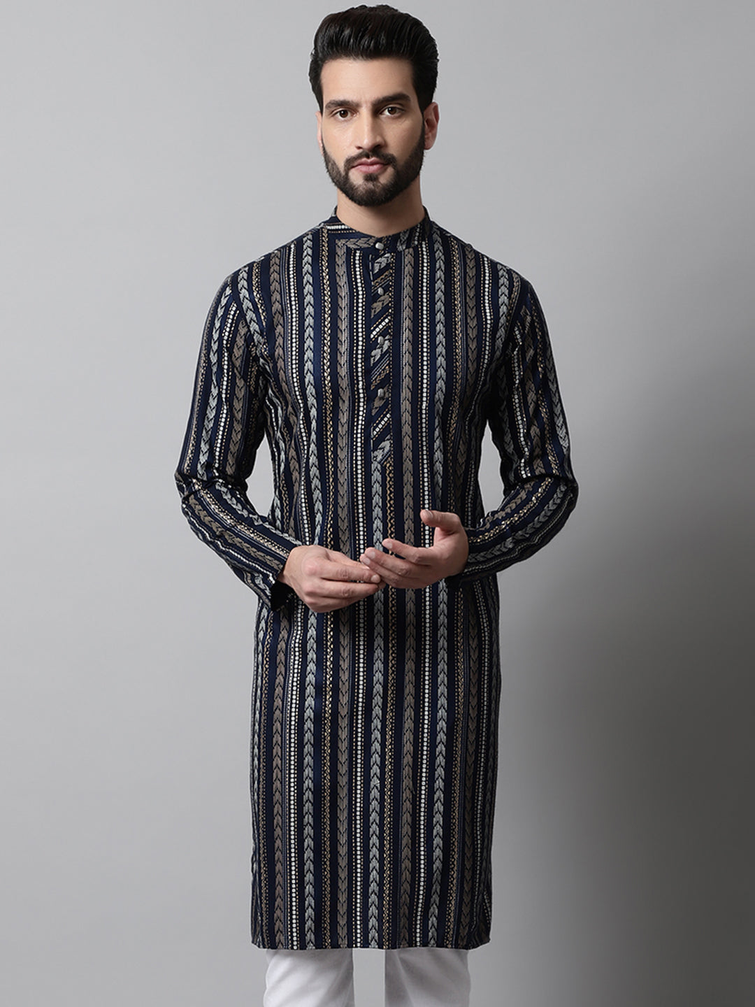 Jompers Men's Navy Blue Foil Printed Kurta - Distacart