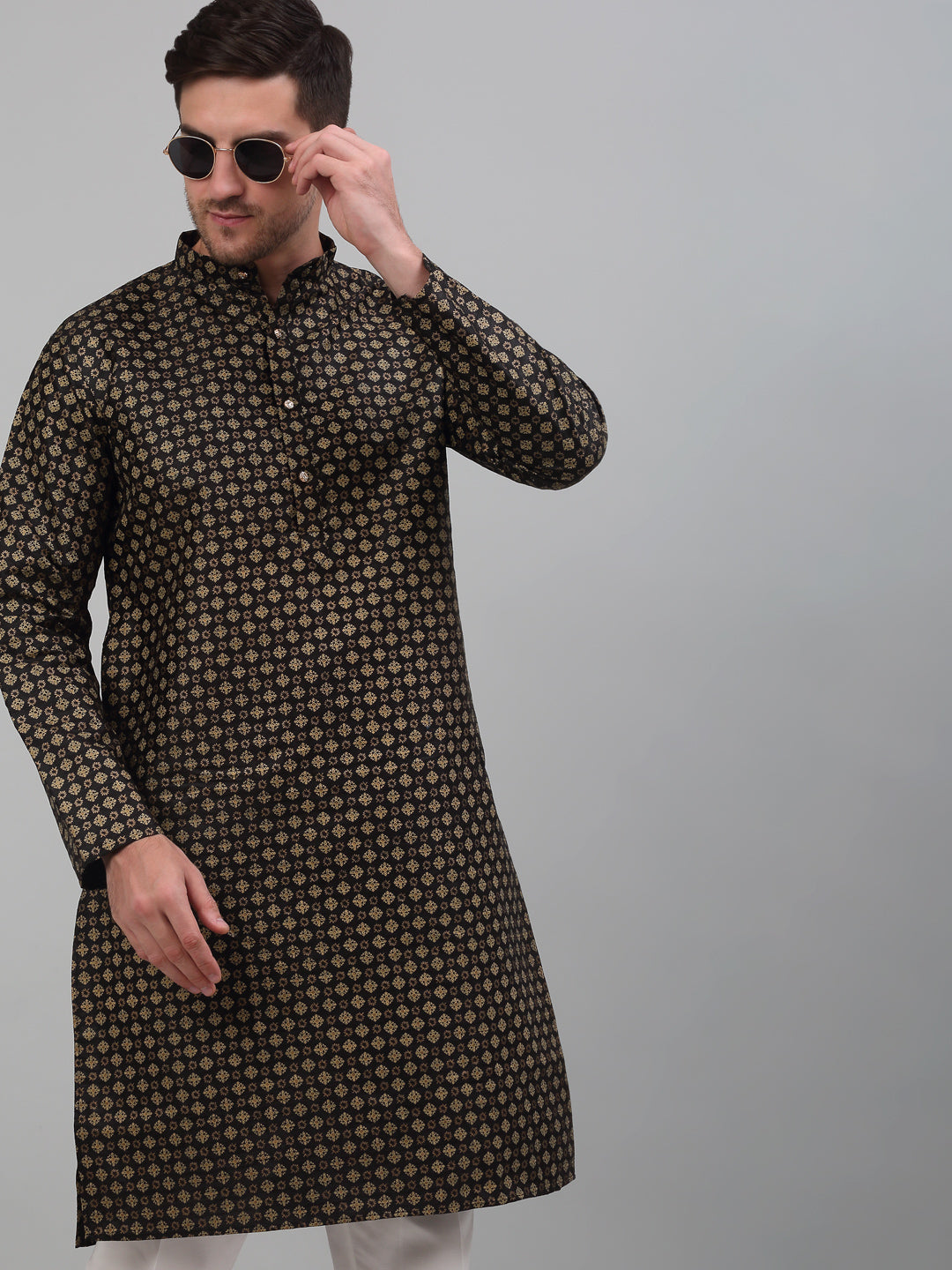 Jompers Men's Black Printed Silk Blend Kurta Only - Distacart