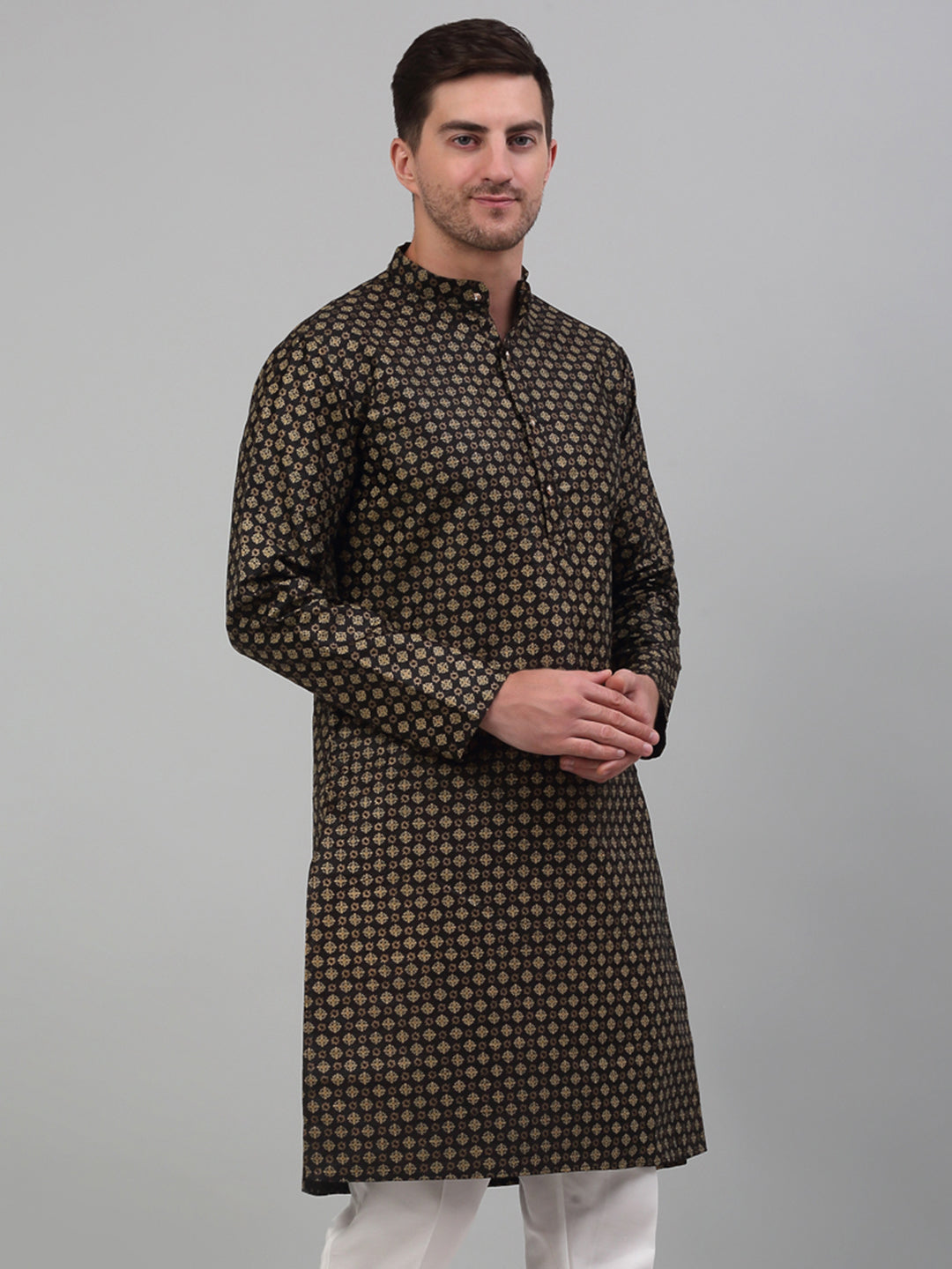 Jompers Men's Black Printed Silk Blend Kurta Only - Distacart