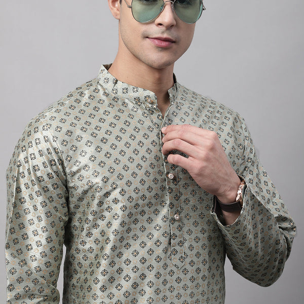 Jompers Men's Green Printed Silk Blend Kurta - Distacart