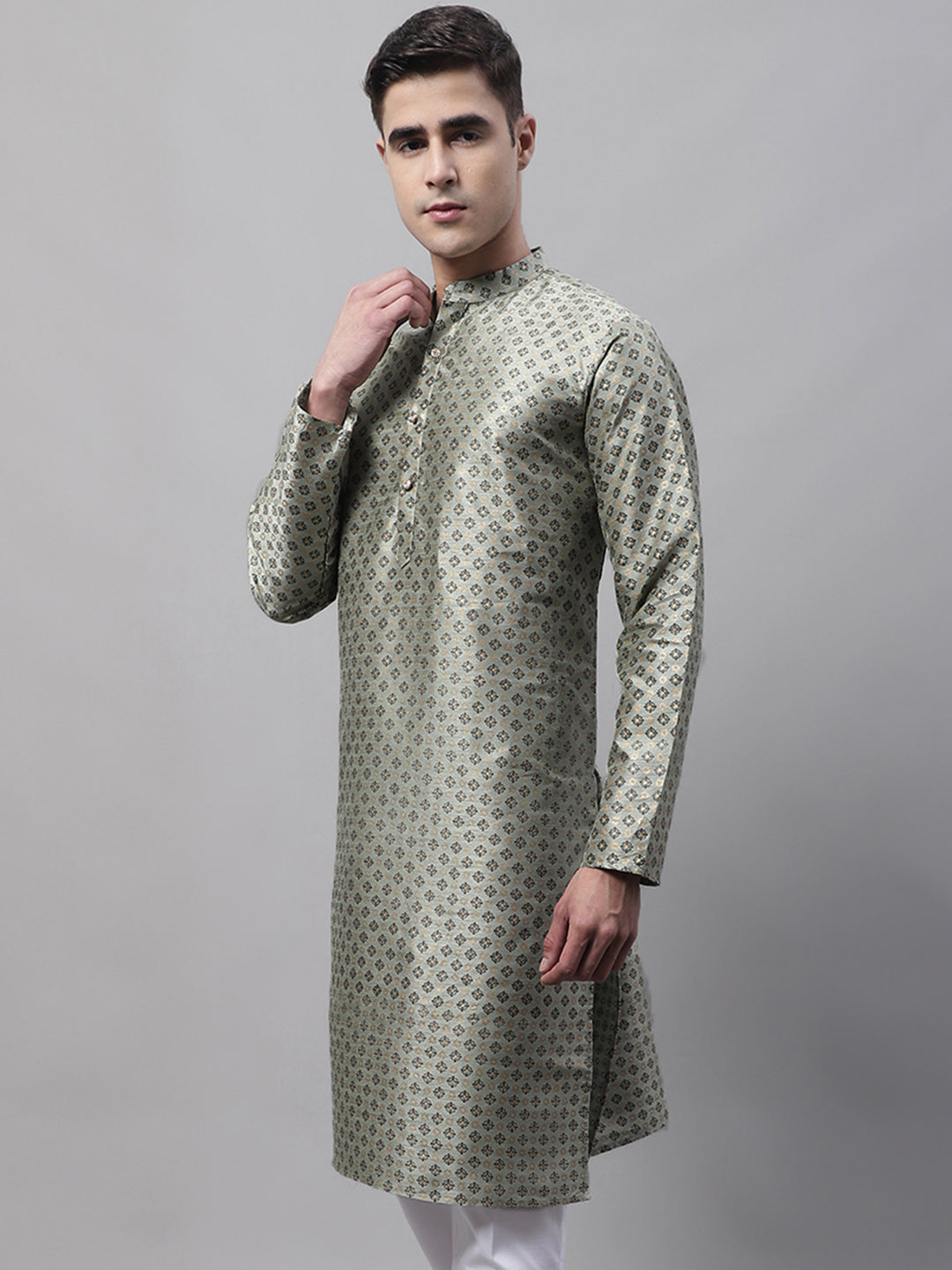 Jompers Men's Green Printed Silk Blend Kurta - Distacart