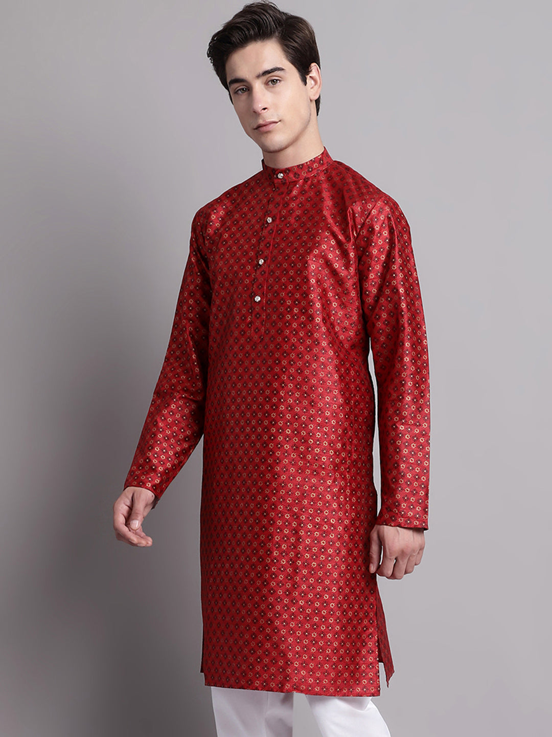 Jompers Men's Maroon Printed Silk Blend Kurta - Distacart