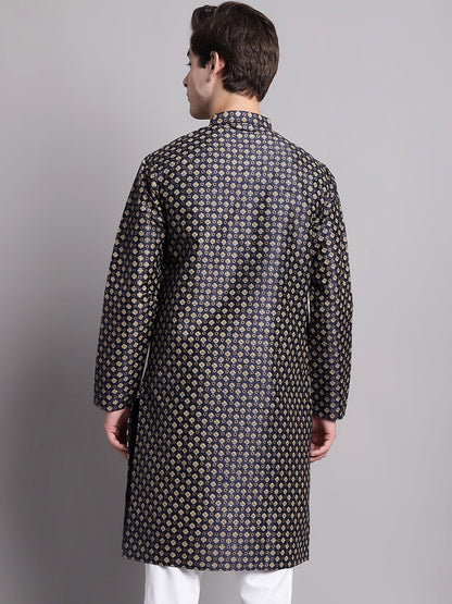 Jompers Men's Navy Blue Printed Silk Blend Kurta - Distacart