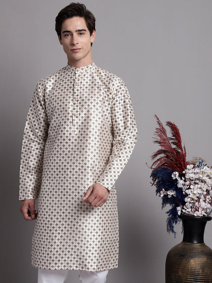 Jompers Men's Grey Printed Silk Blend Kurta - Distacart