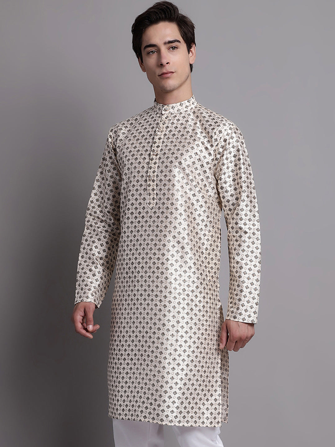 Jompers Men's Grey Printed Silk Blend Kurta - Distacart