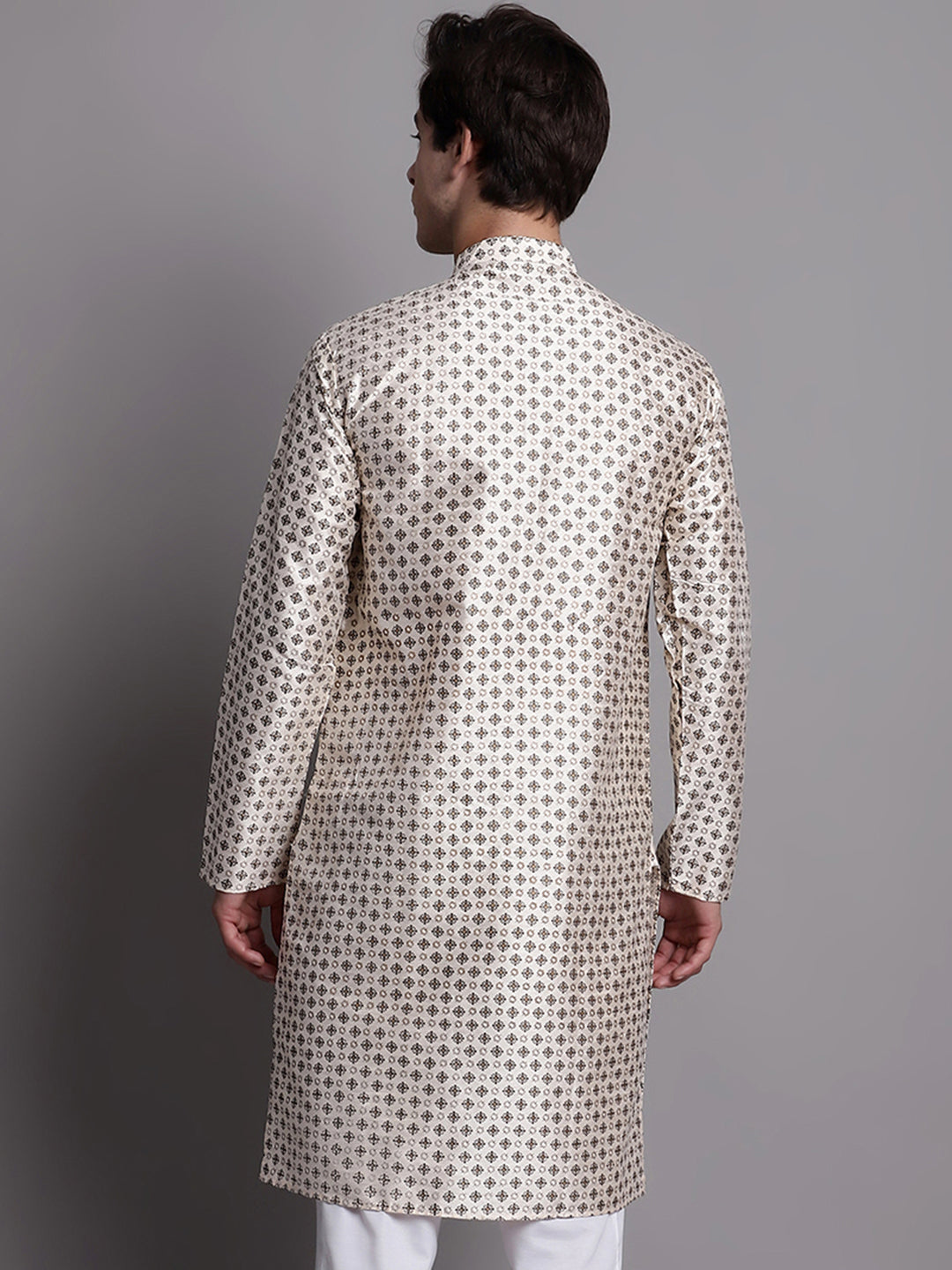 Jompers Men's Grey Printed Silk Blend Kurta - Distacart