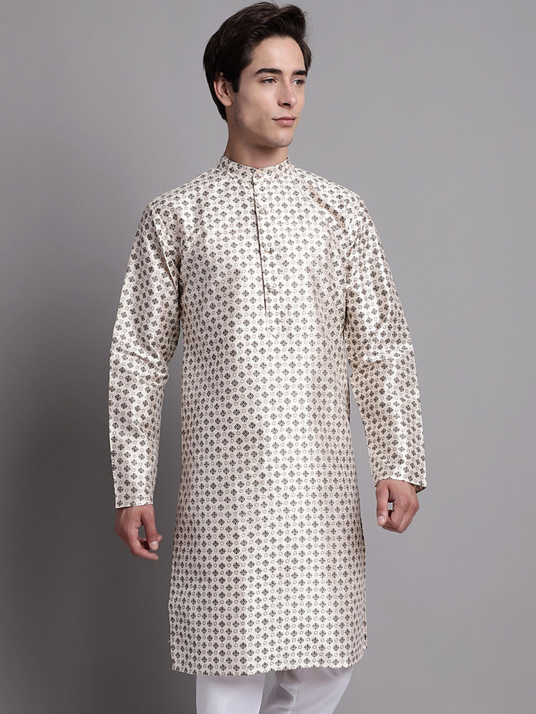 Jompers Men's Grey Printed Silk Blend Kurta - Distacart