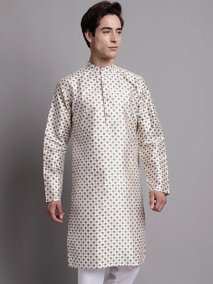Jompers Men's Grey Printed Silk Blend Kurta - Distacart