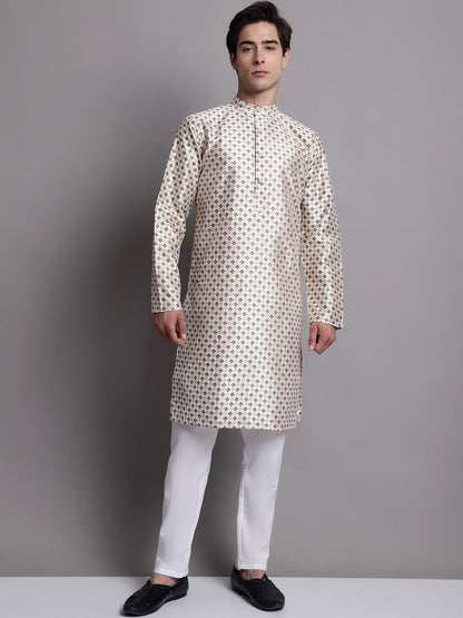 Jompers Men's Grey Printed Silk Blend Kurta - Distacart