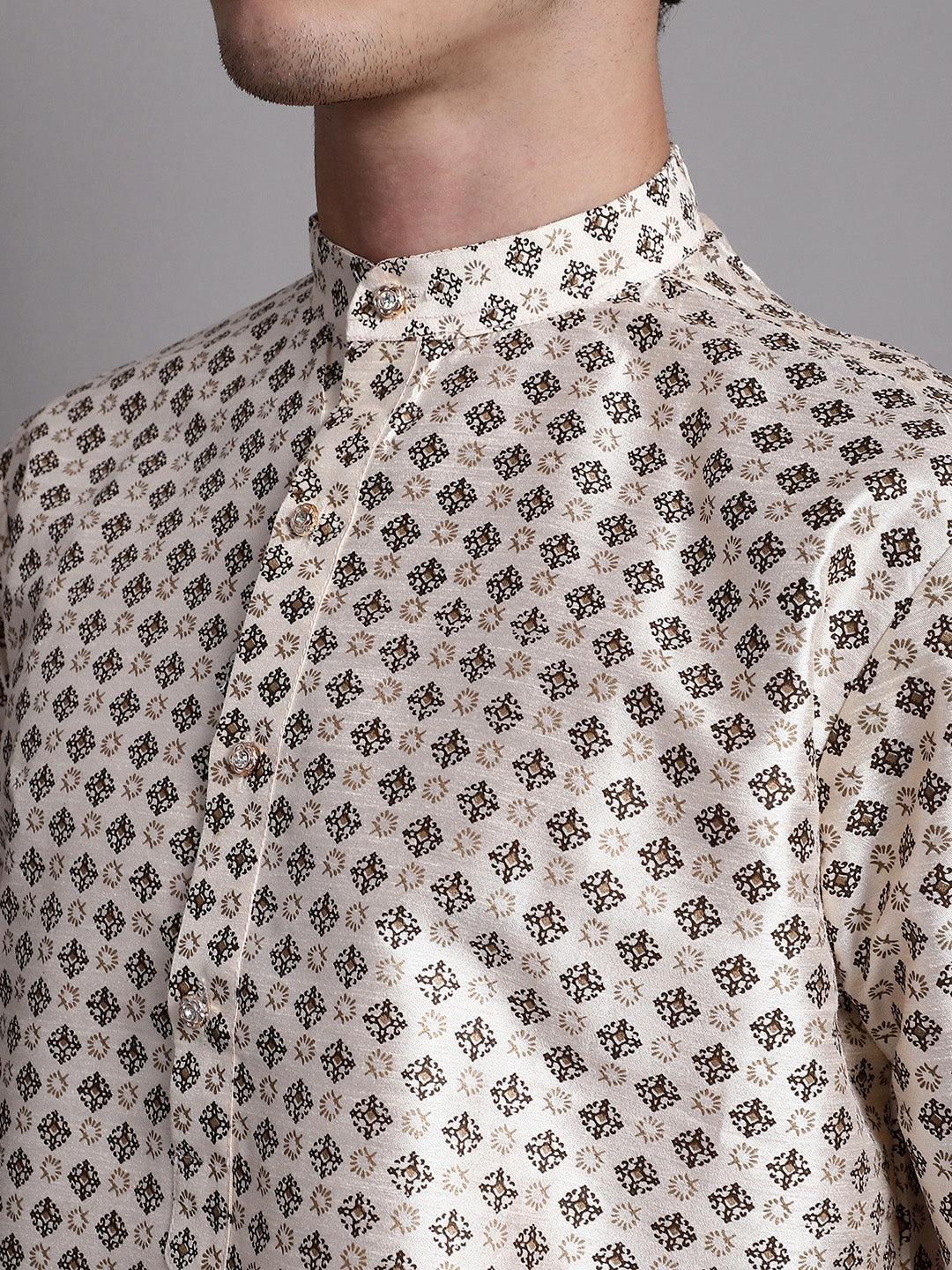 Jompers Men's Grey Printed Silk Blend Kurta - Distacart