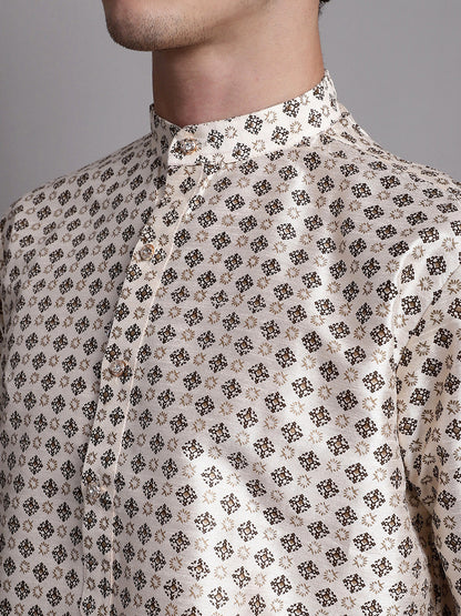 Jompers Men's Grey Printed Silk Blend Kurta - Distacart