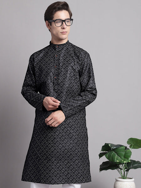Jompers Men's Black Printed Pure Cotton Kurta - Distacart