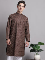 Thumbnail for Jompers Men's Coffee Brown Printed Pure Cotton Kurta - Distacart