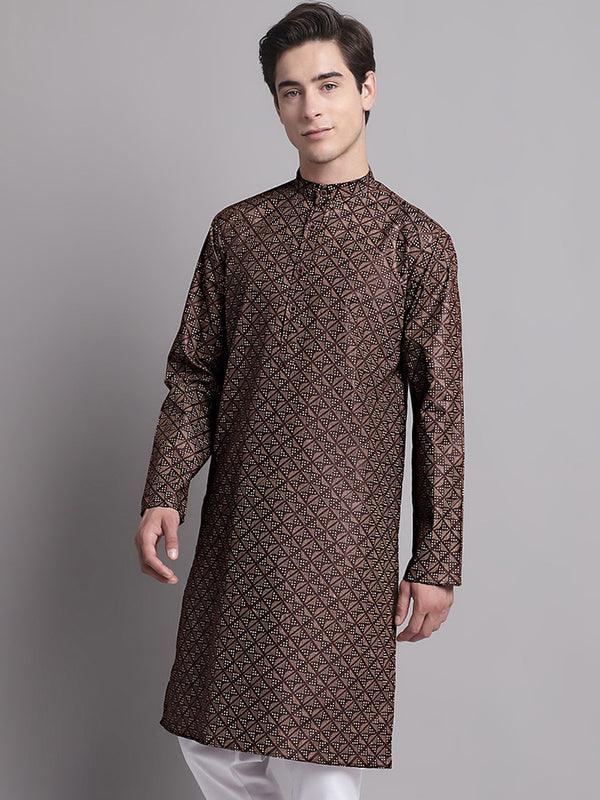 Jompers Men's Coffee Brown Printed Pure Cotton Kurta - Distacart