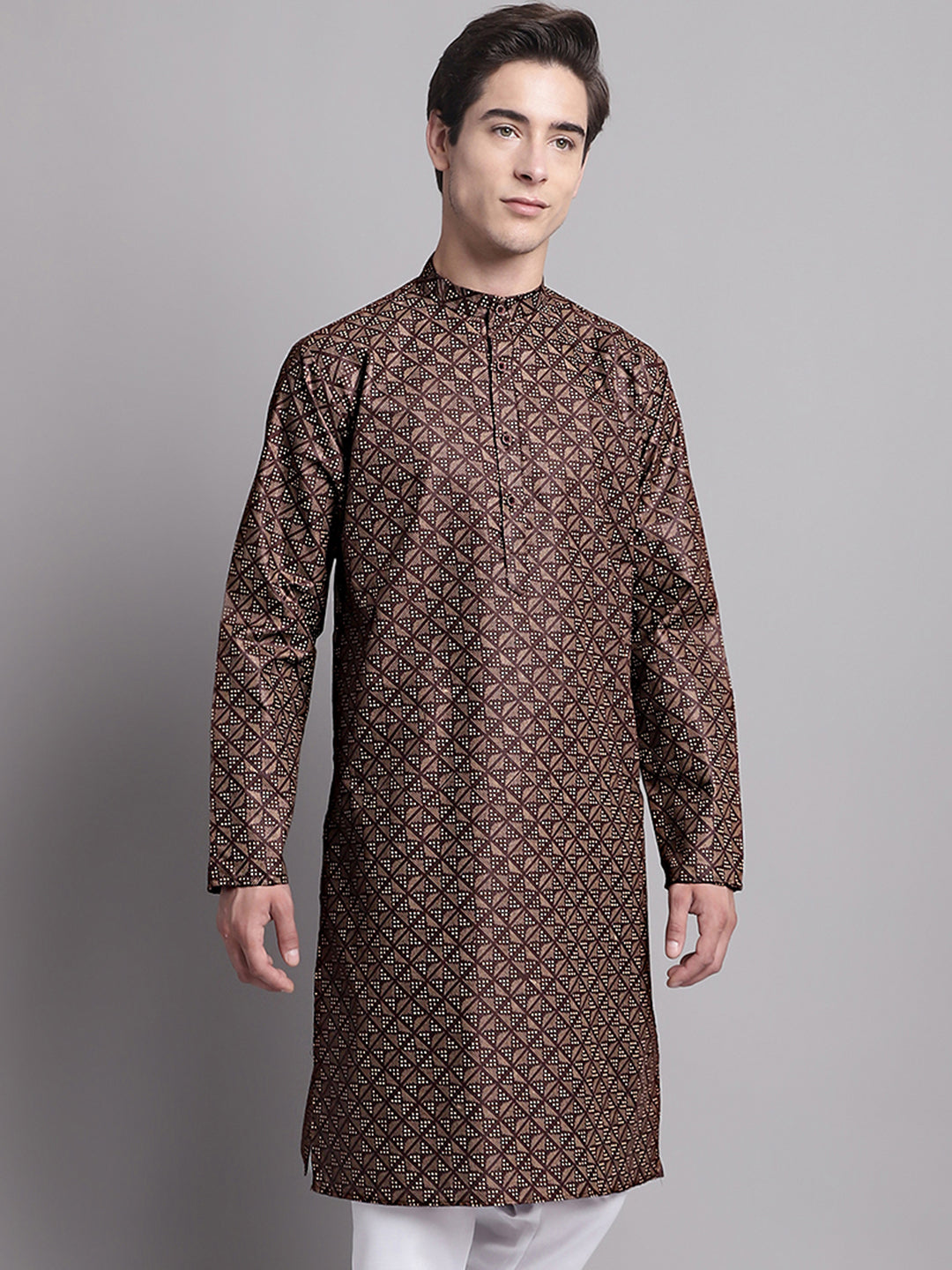 Jompers Men's Coffee Brown Printed Pure Cotton Kurta - Distacart