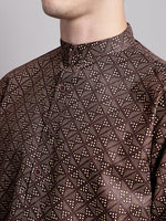 Thumbnail for Jompers Men's Coffee Brown Printed Pure Cotton Kurta - Distacart