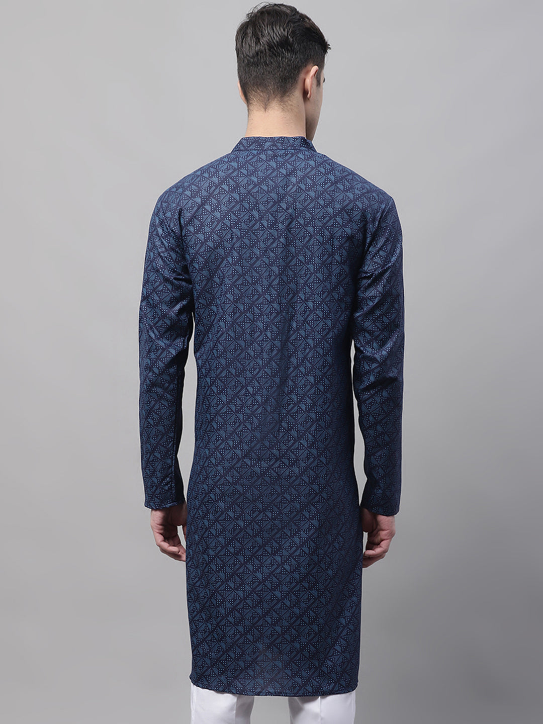 Jompers Men's Navy Blue Printed Pure Cotton Kurta - Distacart