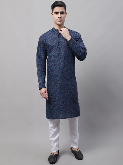 Jompers Men's Navy Blue Printed Pure Cotton Kurta - Distacart