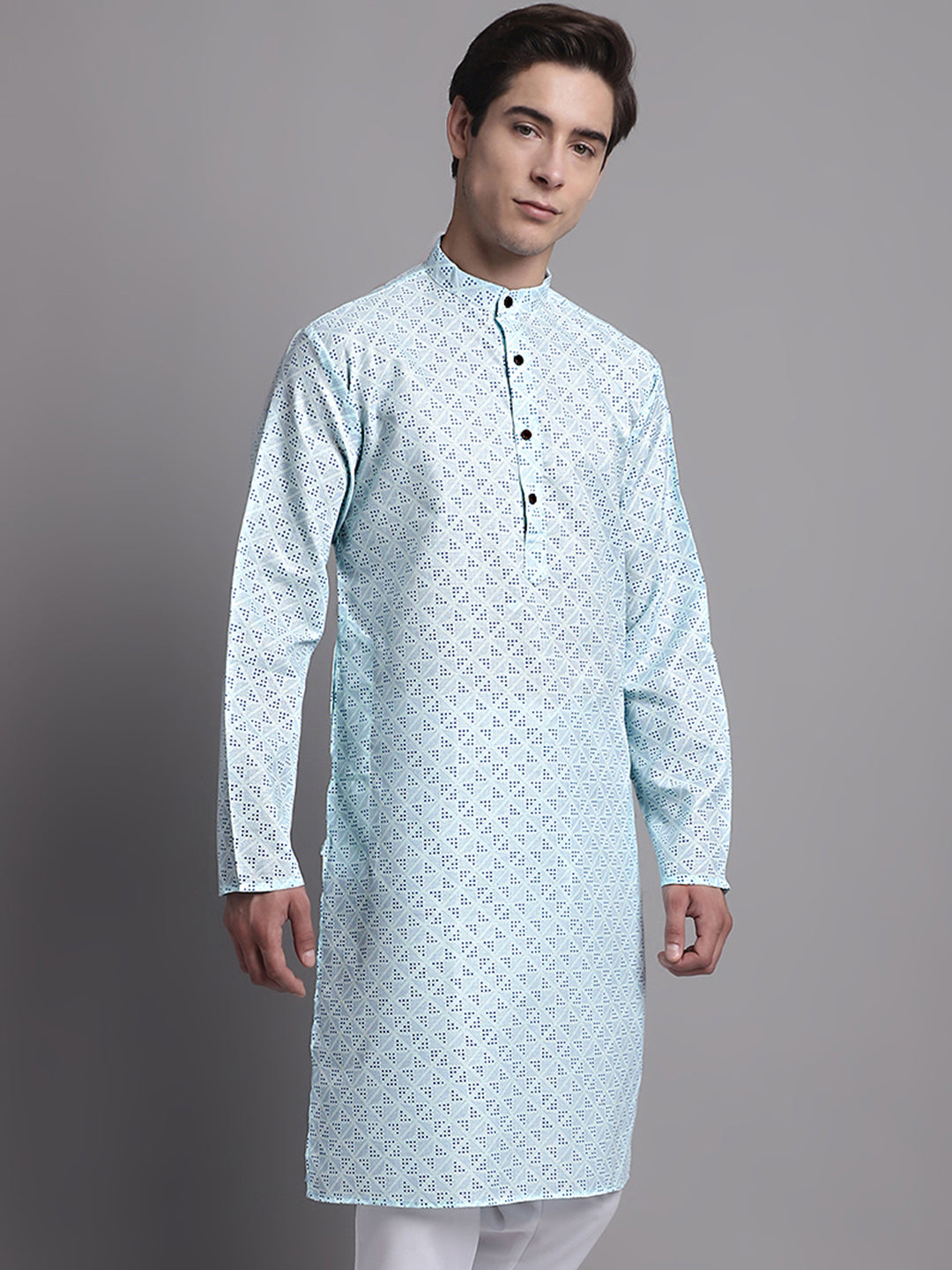 Jompers Men's Sky Blue Printed Pure Cotton Kurta - Distacart