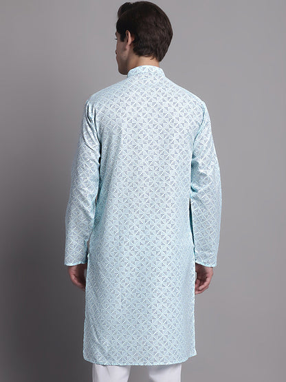 Jompers Men's Sky Blue Printed Pure Cotton Kurta - Distacart