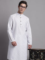 Thumbnail for Jompers Men's White Printed Pure Cotton Kurta - Distacart