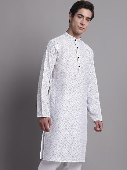 Jompers Men's White Printed Pure Cotton Kurta - Distacart