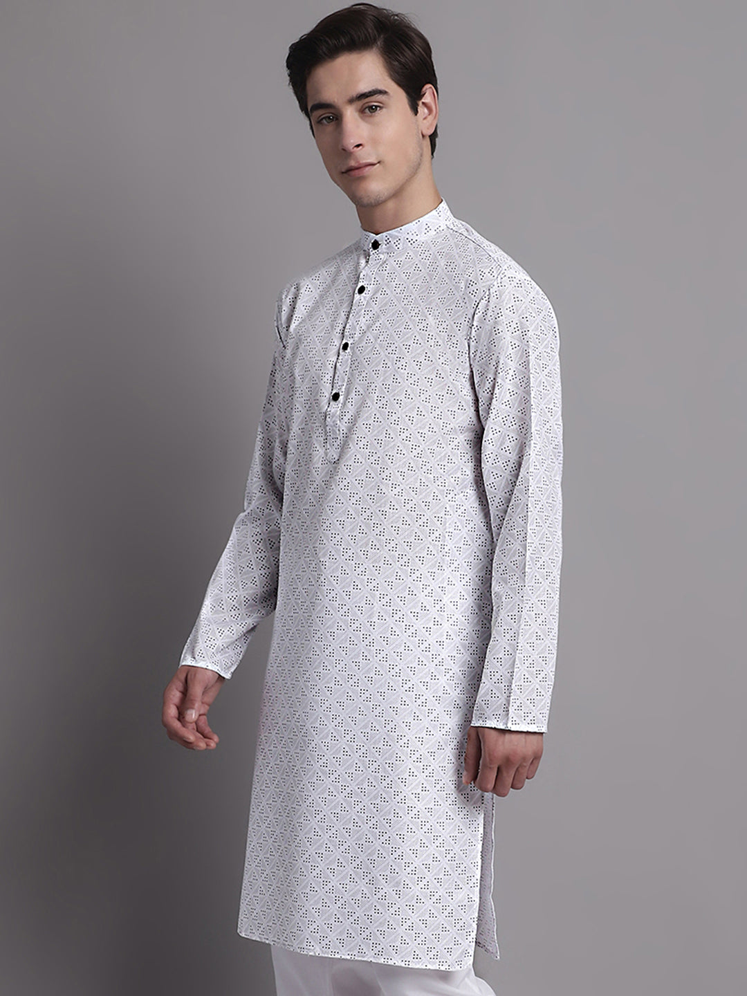 Jompers Men's White Printed Pure Cotton Kurta - Distacart
