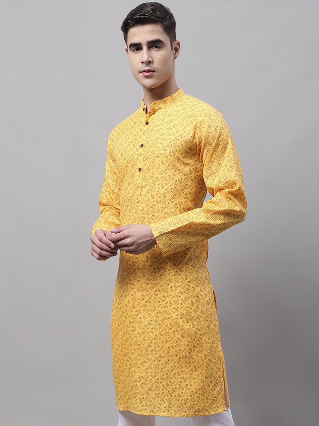 Jompers Men's Yellow Printed Pure Cotton Kurta - Distacart