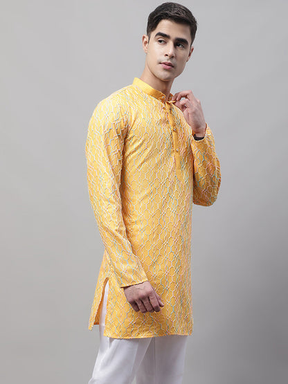 Jompers Men's Mustard and Multi Coloured Embroidered Straight Kurta - Distacart