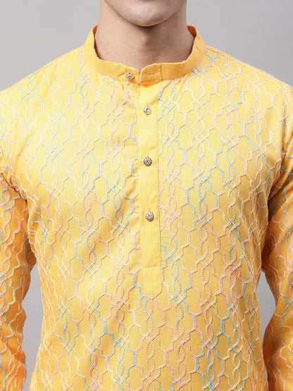 Jompers Men's Mustard and Multi Coloured Embroidered Straight Kurta - Distacart