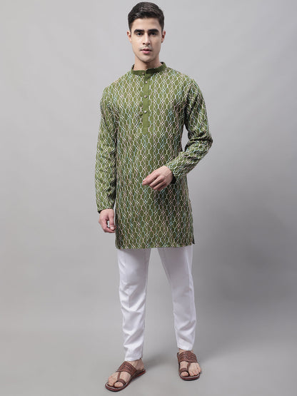 Jompers Men's Olive Green and Multi Coloured Embroidered Straight Kurta - Distacart