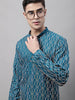 Jompers Men's Teal Blue and Multi Coloured Embroidered Straight Kurta - Distacart
