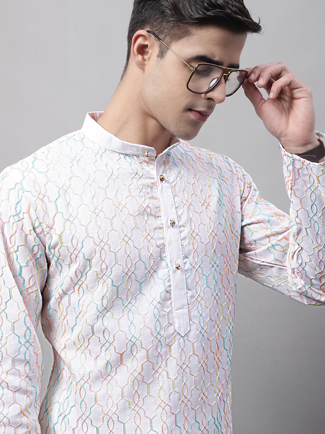 Jompers Men's White and Multi Coloured Embroidered Straight Kurta - Distacart