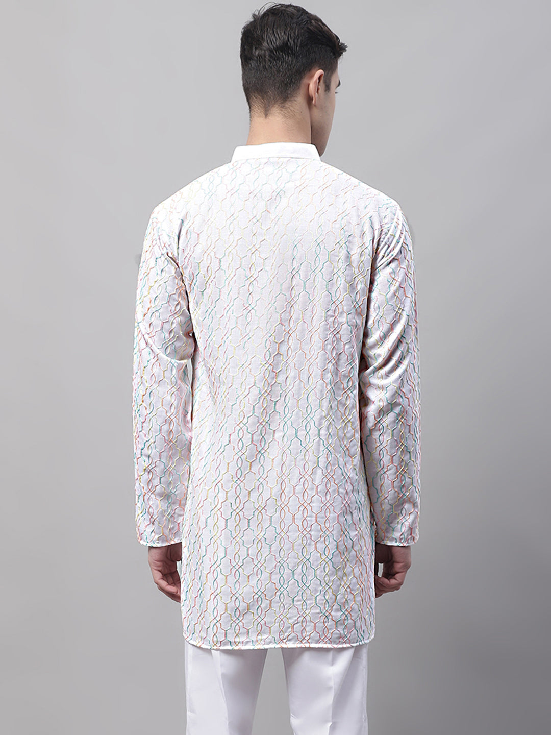 Jompers Men's White and Multi Coloured Embroidered Straight Kurta - Distacart