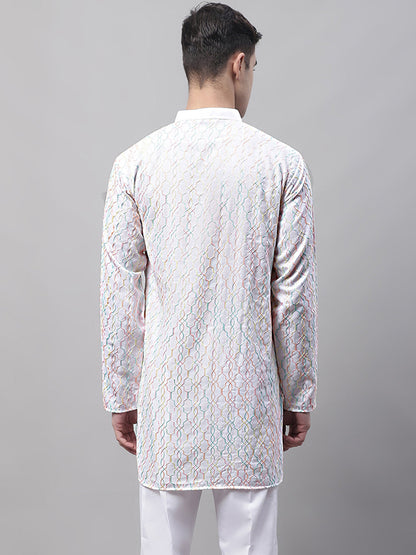Jompers Men's White and Multi Coloured Embroidered Straight Kurta - Distacart