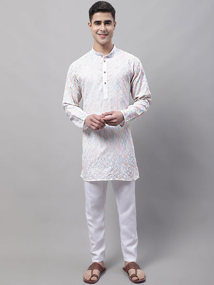 Jompers Men's White and Multi Coloured Embroidered Straight Kurta - Distacart