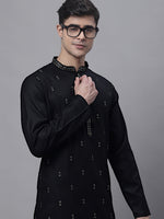 Thumbnail for Jompers Men's Black Embroidered Straight Kurta - Distacart